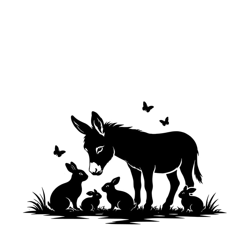 Ezel met konijnen – Enkelen Motief Sticker