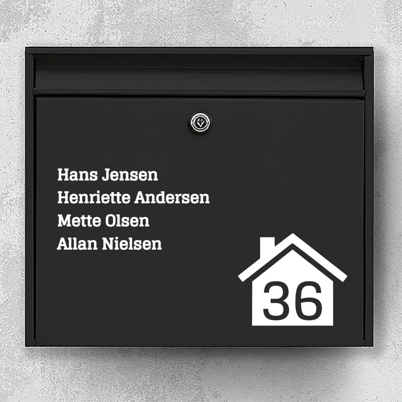 Brievenbussticker - lijst met namen met huispictogram en huisnummer