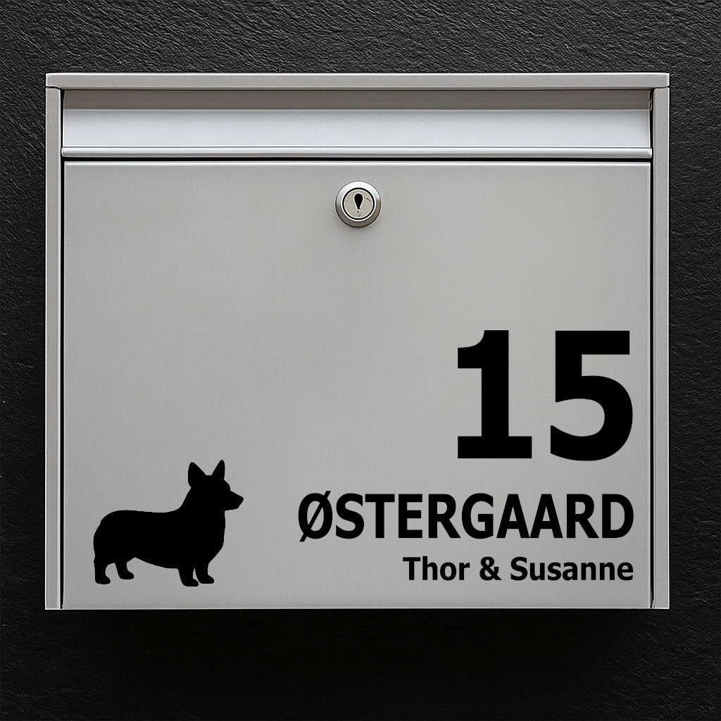 Corgi Silhouette Brievenbussticker - Gepersonaliseerd naambord en huisnummer - Weerbestendig vinyl
