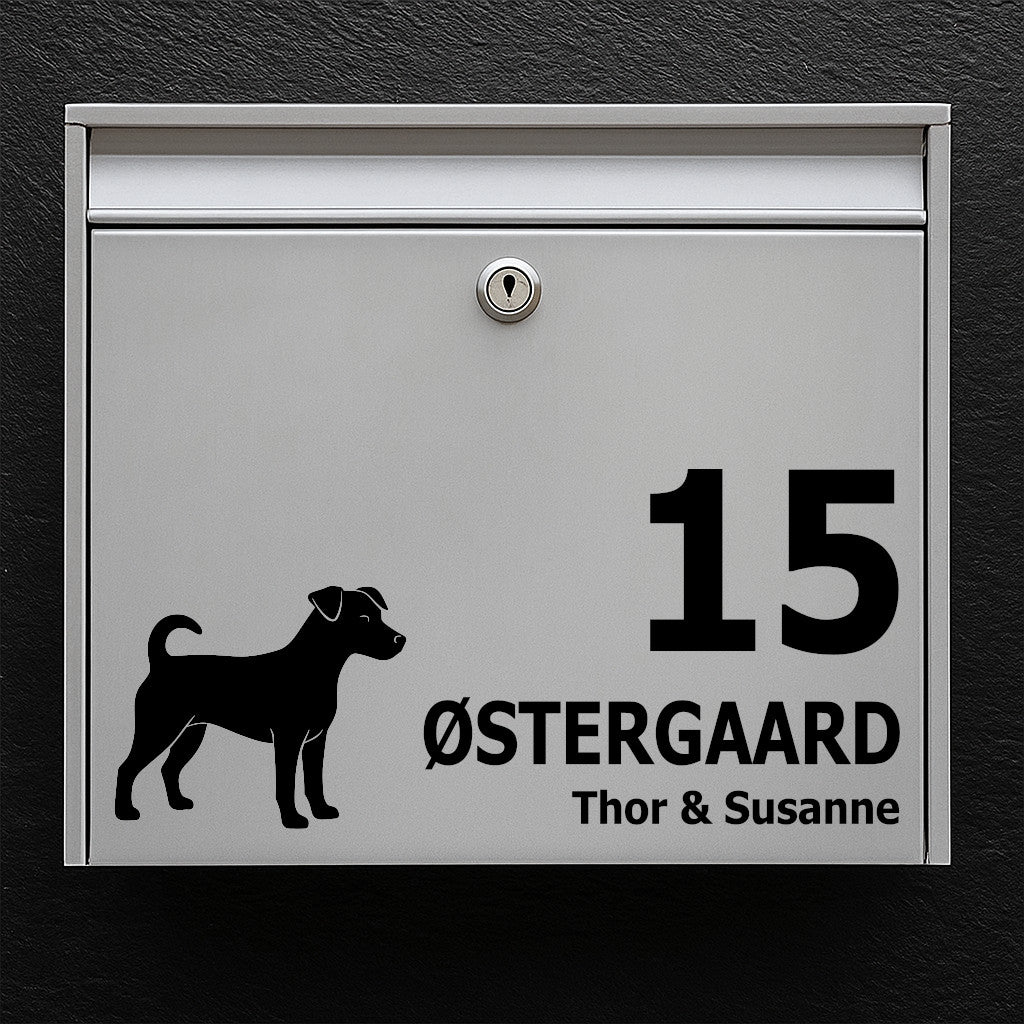Brievenbussticker met Deens-Zweedse boerderijhond