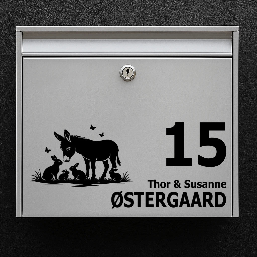 Brievenbussticker met Ezel met konijnen
