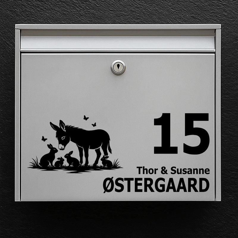 Brievenbussticker met Ezel met konijnen