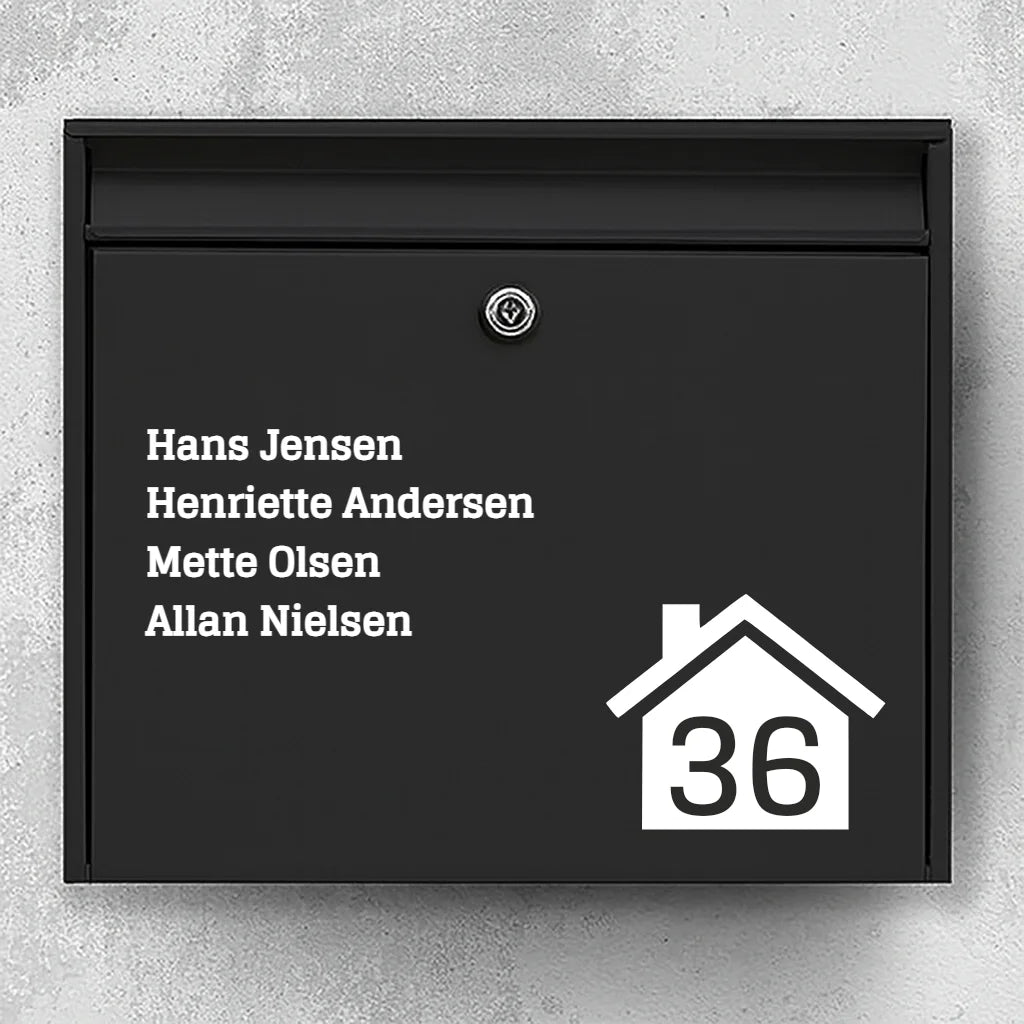 Brievenbussticker - lijst met namen met huispictogram en huisnummer