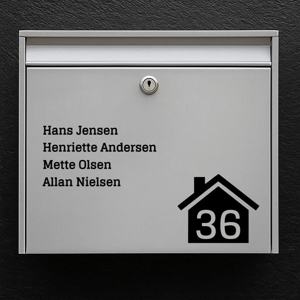 Brievenbussticker - lijst met namen met huispictogram en huisnummer