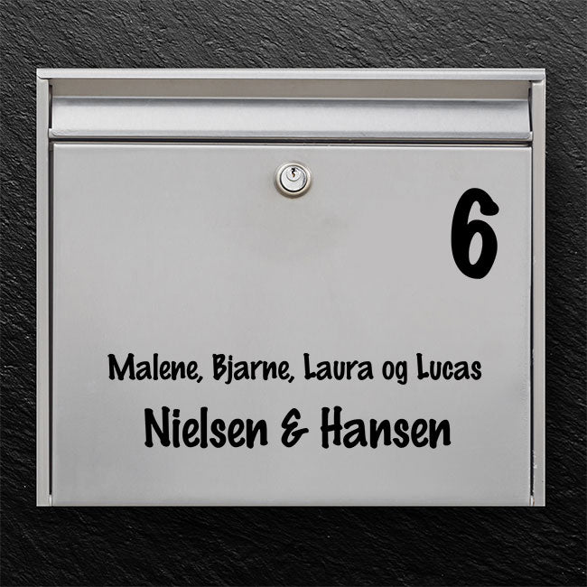Brievenbusnaambord - moderne lay-out met huisnummer, familielijst en achternamen voor koppels - stevig buitenlabel