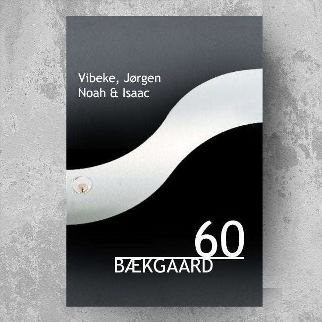 Brievenbussticker in golfvormig design - namenlijst bovenaan, groot huisnummer en achternaam onderstreept - weerbestendig vinyl