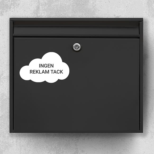 Brievenbussticker in witte wolk met de tekst "Geen reclame, alstublieft" - reclamevrije sticker voor zwarte brievenbus