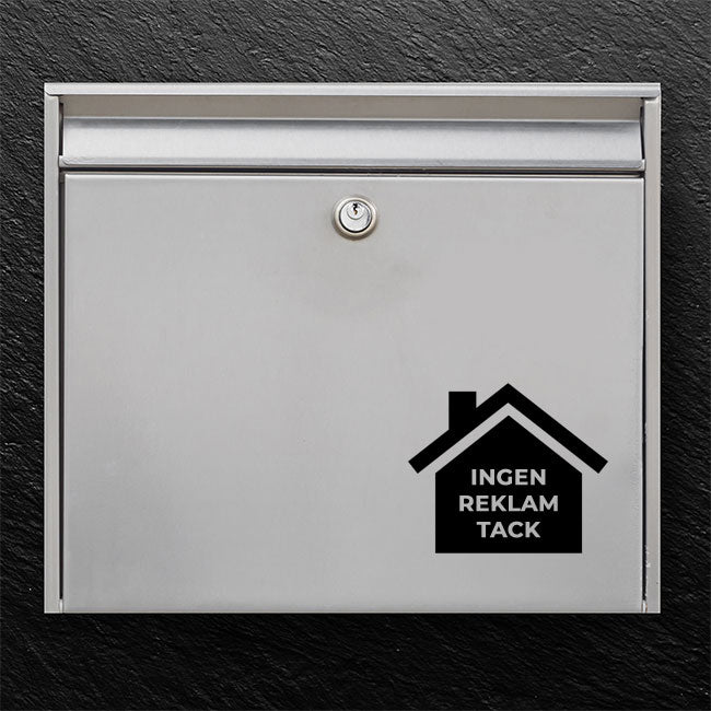 Brievenbussticker met huisje – “Geen reclame, a.u.b.” op zilveren brievenbus