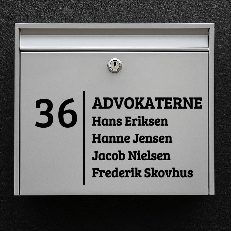 Brievenbussticker - bedrijfsnaam met groot nummer & namenlijst