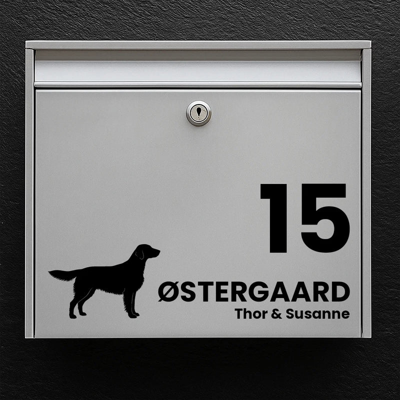 Brievenbussticker met Flat Coated Retriever