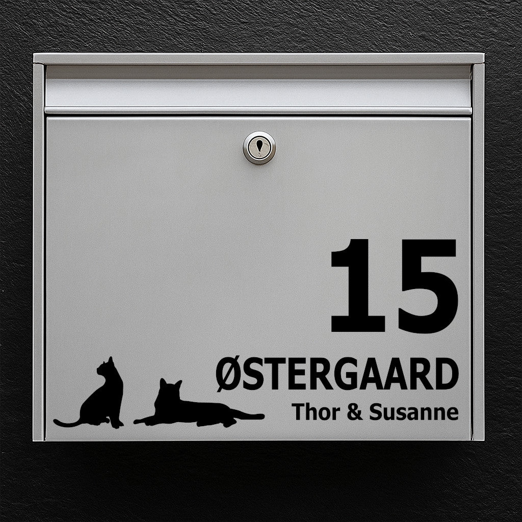 Naambordje voor brievenbus - motief met kattenpaar - naam en huisnummer personaliseren - robuuste buitensticker