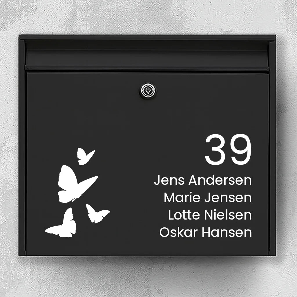 Brievenbussticker – vlinders met huisnummer & namenlijst