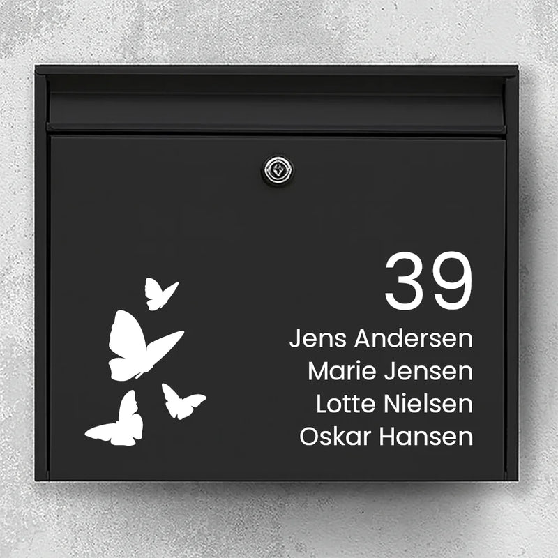 Brievenbussticker – vlinders met huisnummer & namenlijst