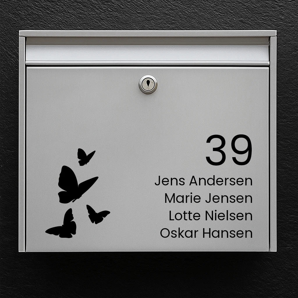 Brievenbussticker – vlinders met huisnummer & namenlijst