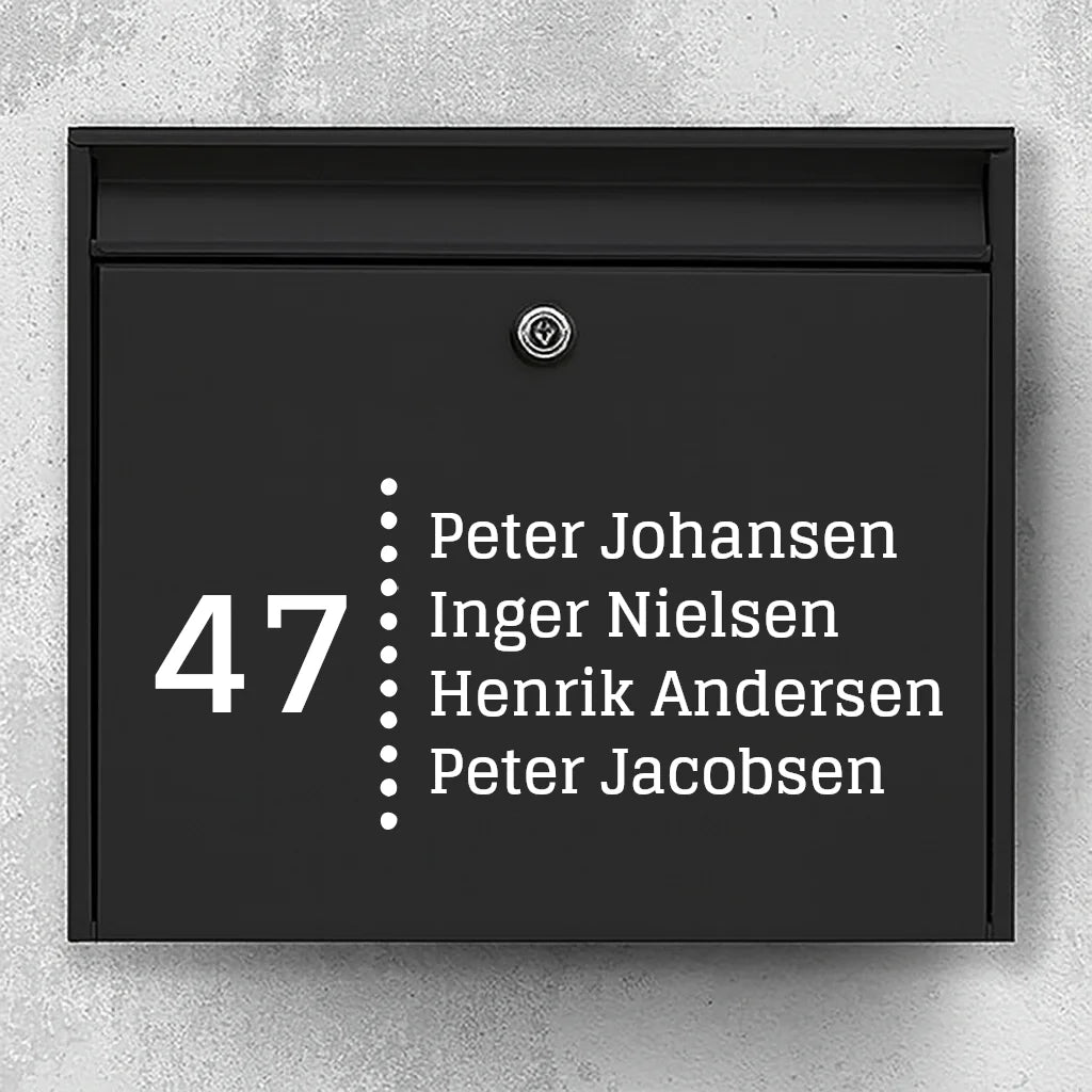 Brievenbussticker - huisnummer met stippellijn & namenlijst
