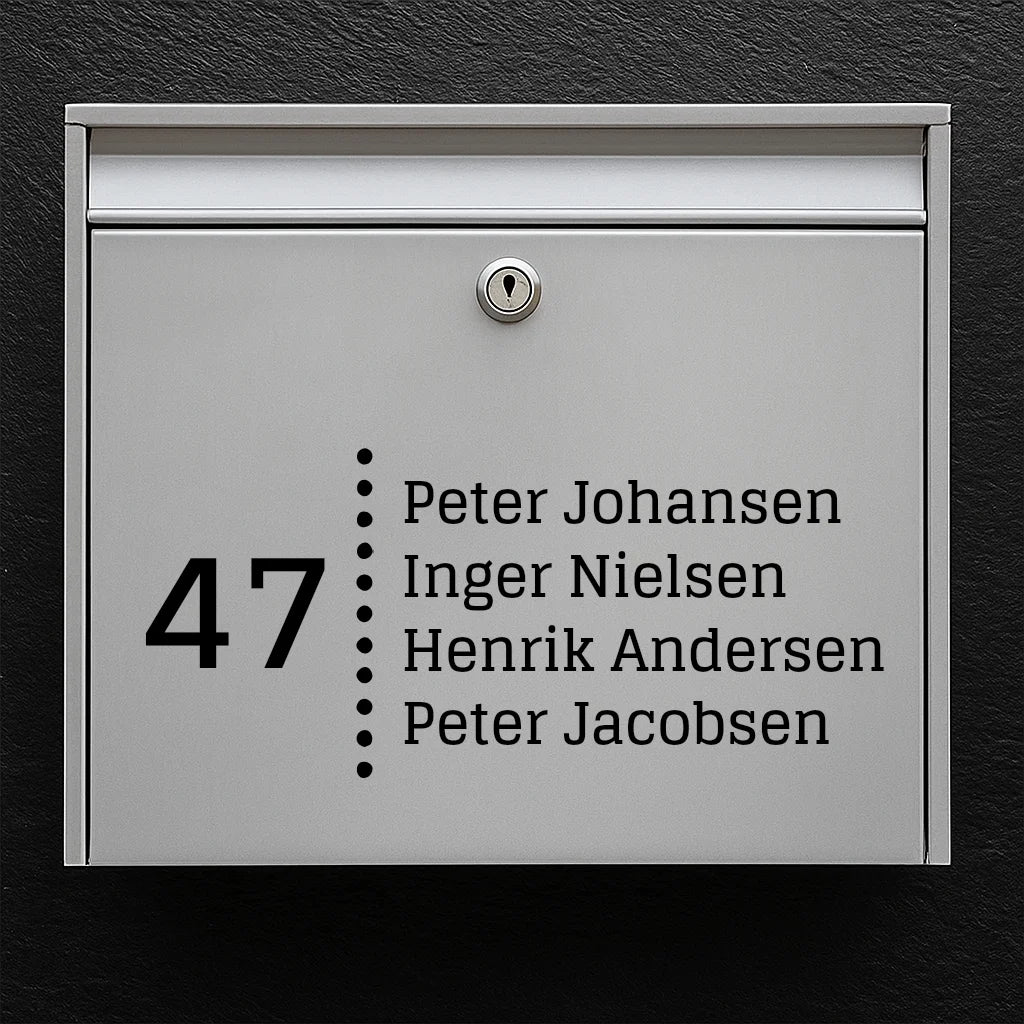 Brievenbussticker - huisnummer met stippellijn & namenlijst