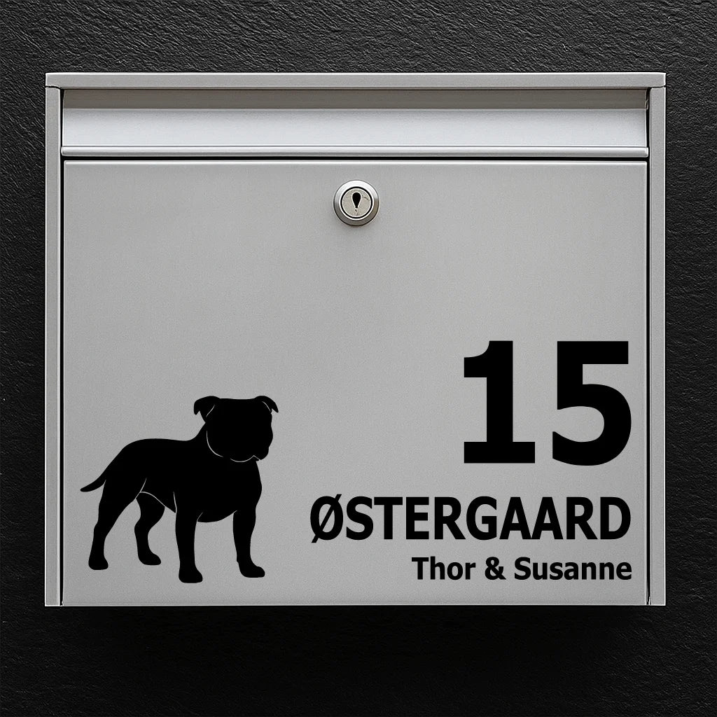 Brievenbussticker met Staffordshire Bull Terrier 