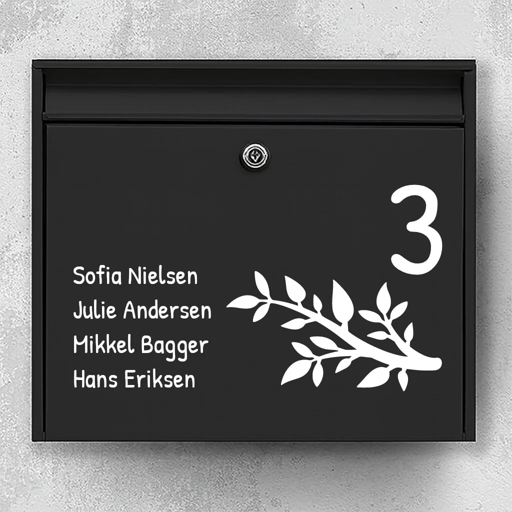 Brievenbussticker - takmotief met huisnummer & namenlijst