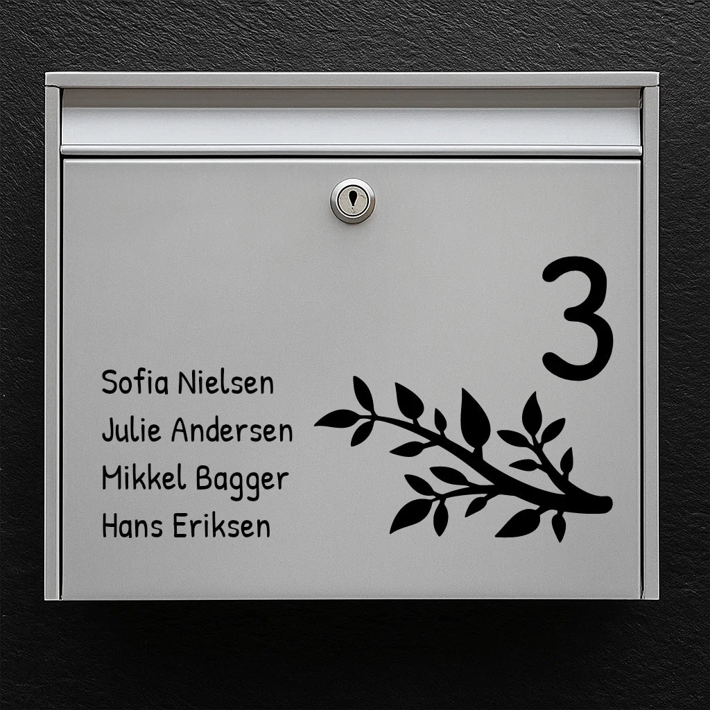Brievenbussticker - takmotief met huisnummer & namenlijst