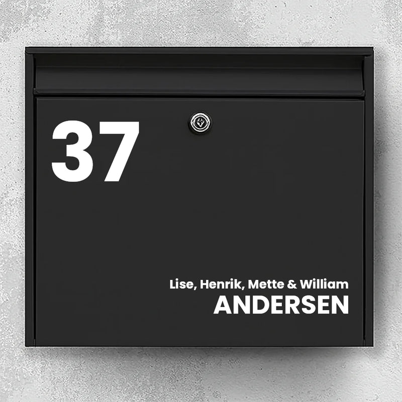 Brievenbussticker – groot huisnummer & achternaam (met voornamen)