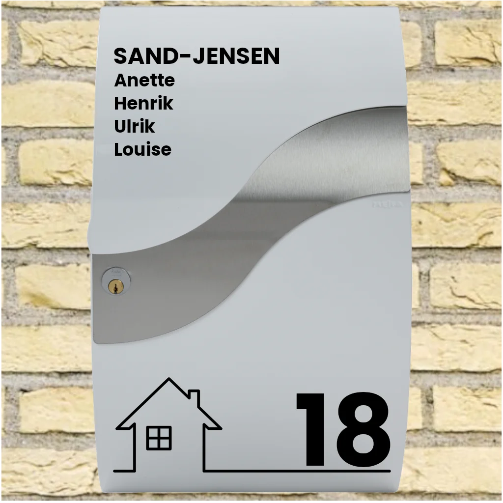 Brievenbussticker – Wave-indeling met huismotief, achternaam, voornamen & huisnummer