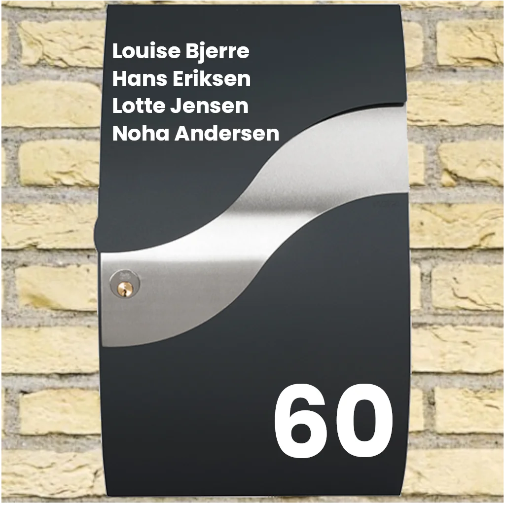 Brievenbussticker - Golfvorm met namenlijst en groot huisnummer