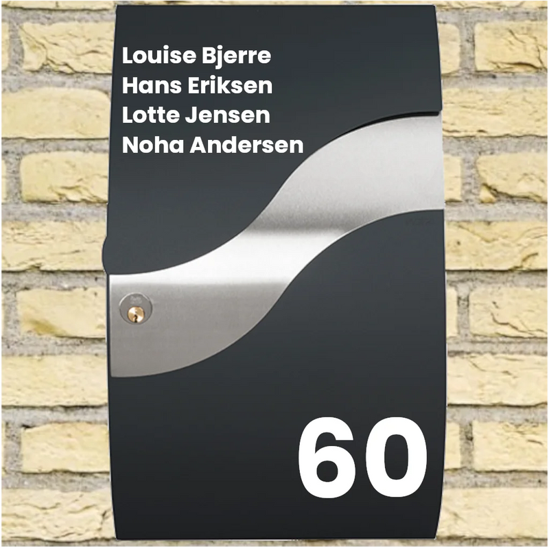 Brievenbussticker - Golfvorm met namenlijst en groot huisnummer