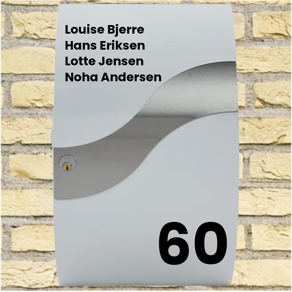 Brievenbussticker - Golfvorm met namenlijst en groot huisnummer